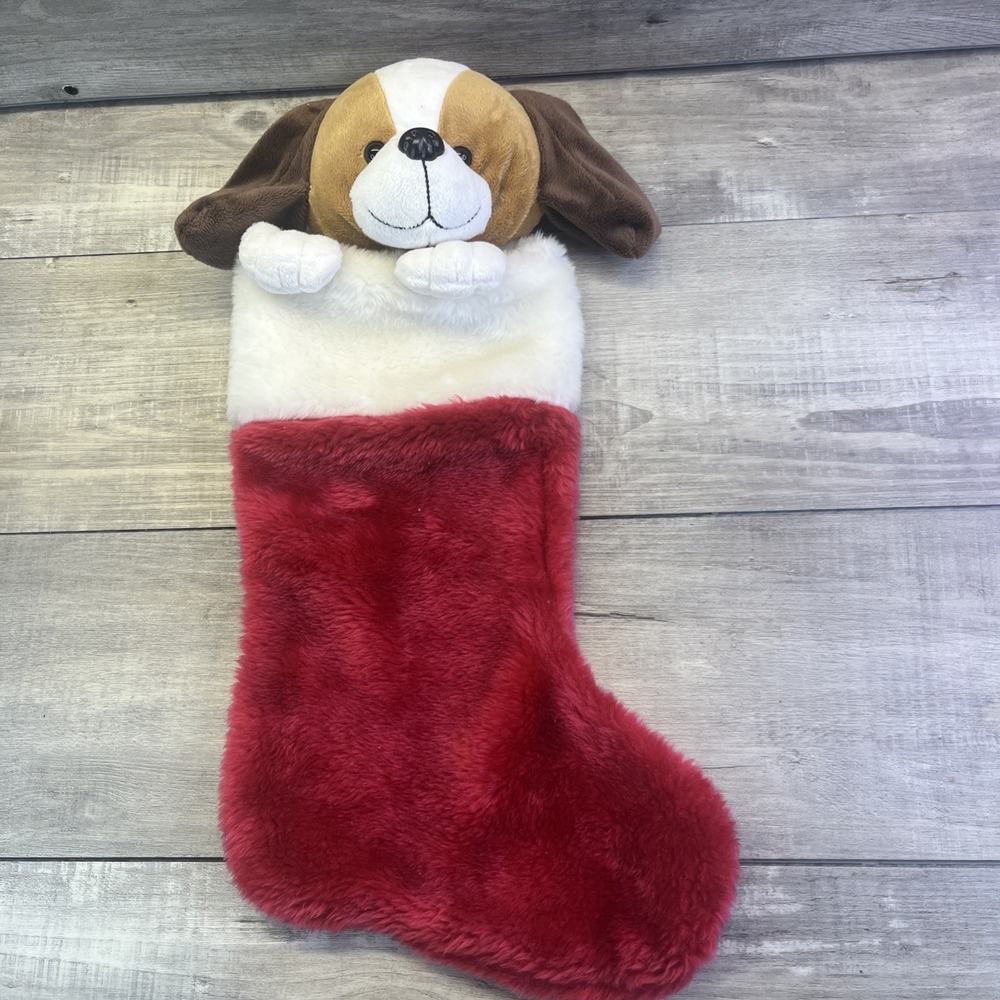 Christmas Stocking Puppy Dog Plush 3D Beagle Basset Hound Vintage